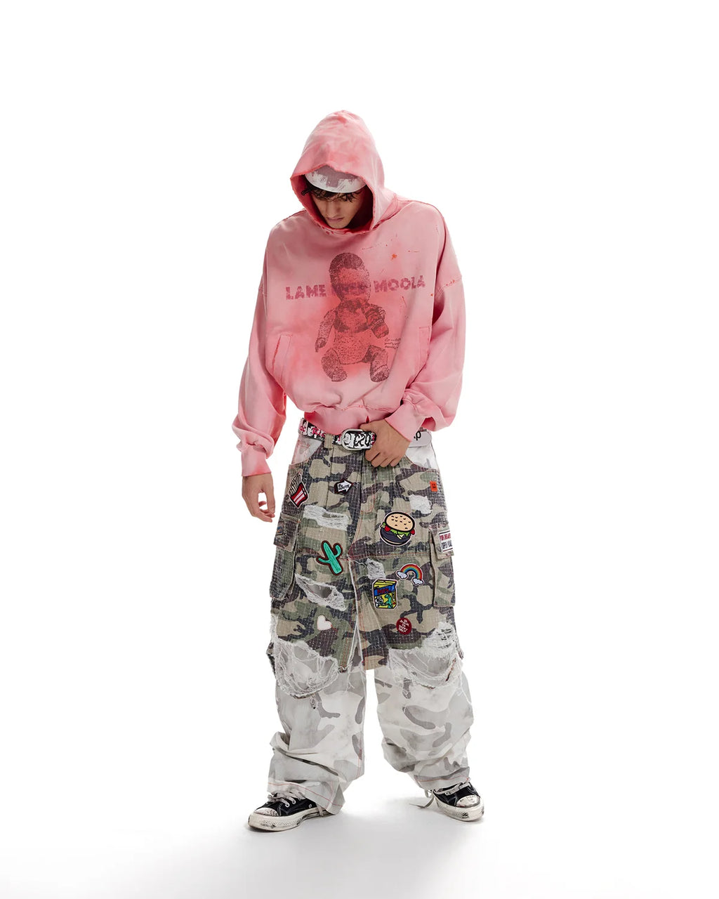 LNM Art Chantry-Inspired Distressed Graphic Hoodie