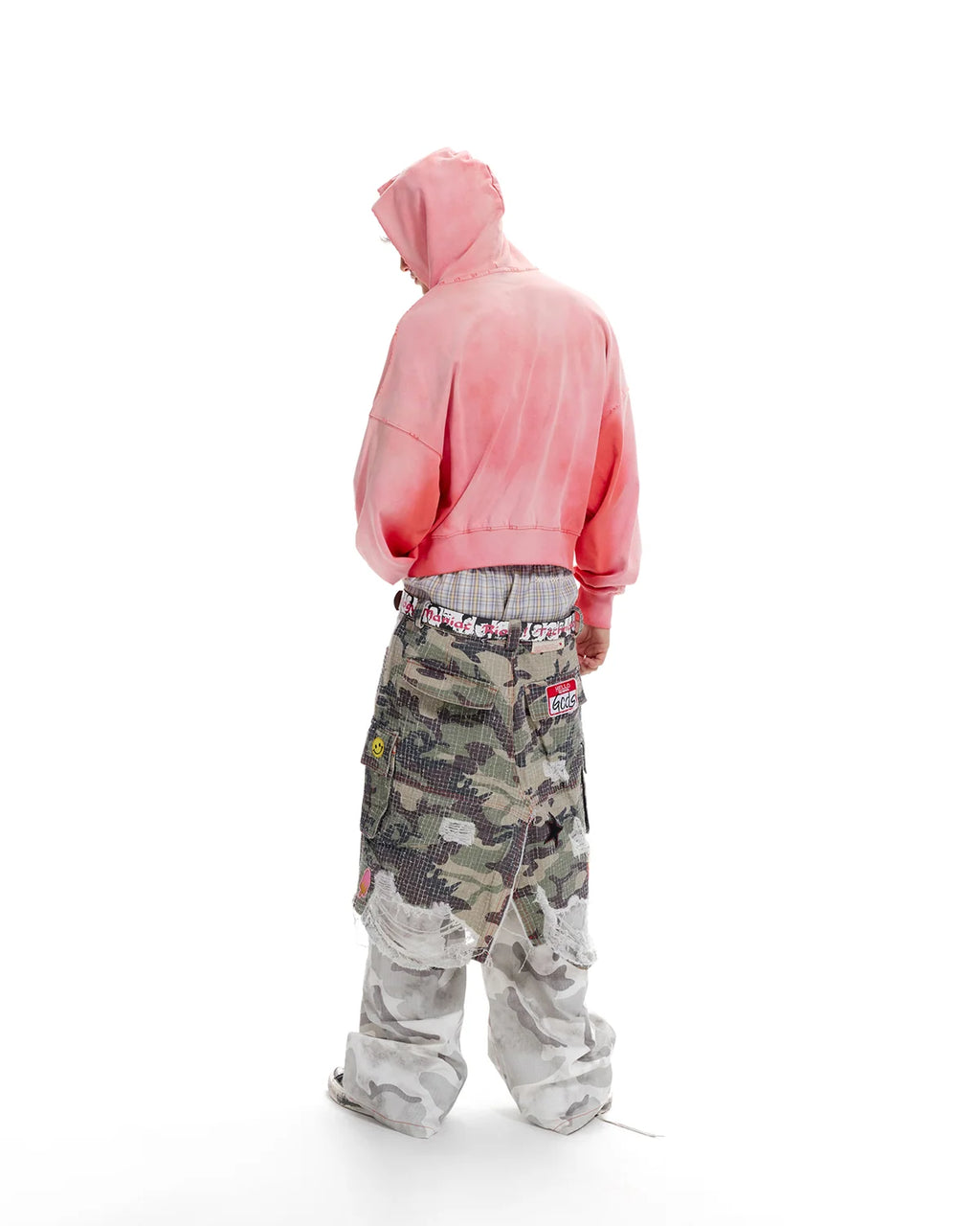 LNM Distressed Camo Patchwork Layered Pants
