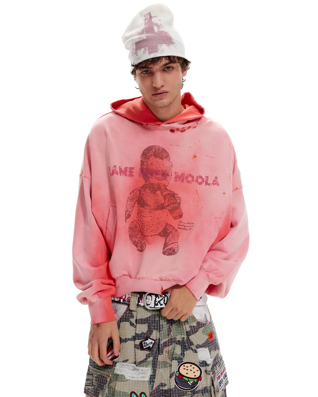 LNM Art Chantry-Inspired Distressed Graphic Hoodie