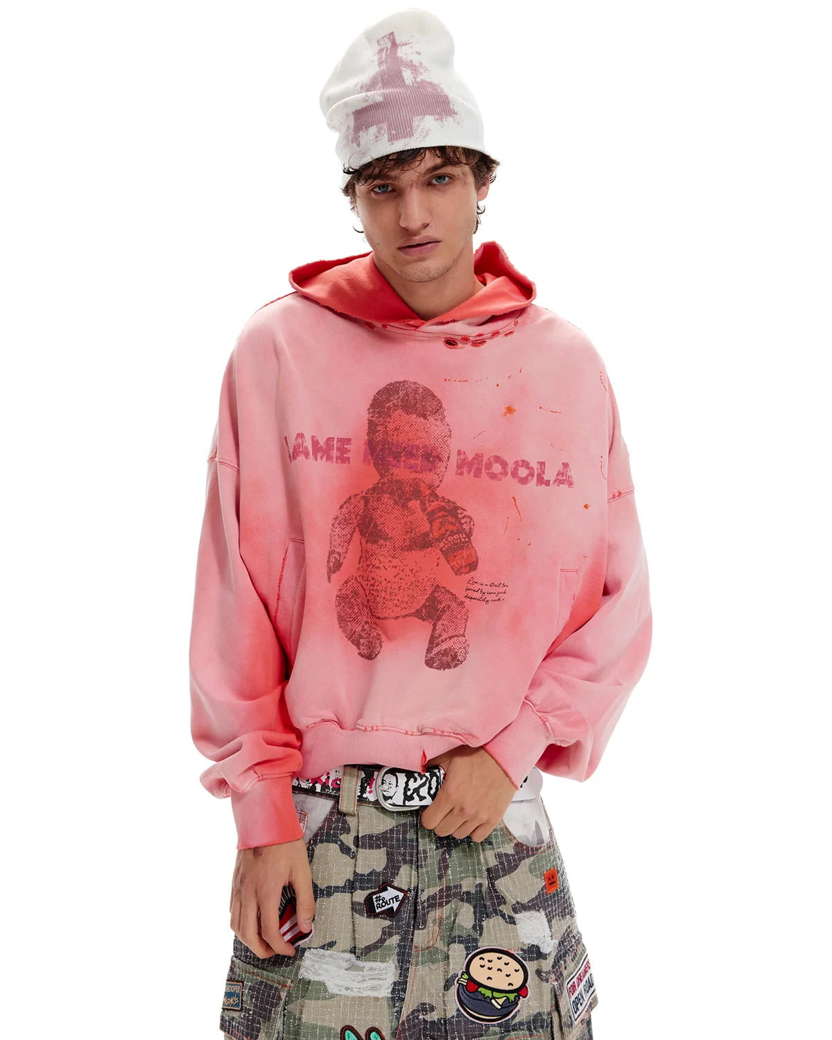 LNM Art Chantry-Inspired Distressed Graphic Hoodie