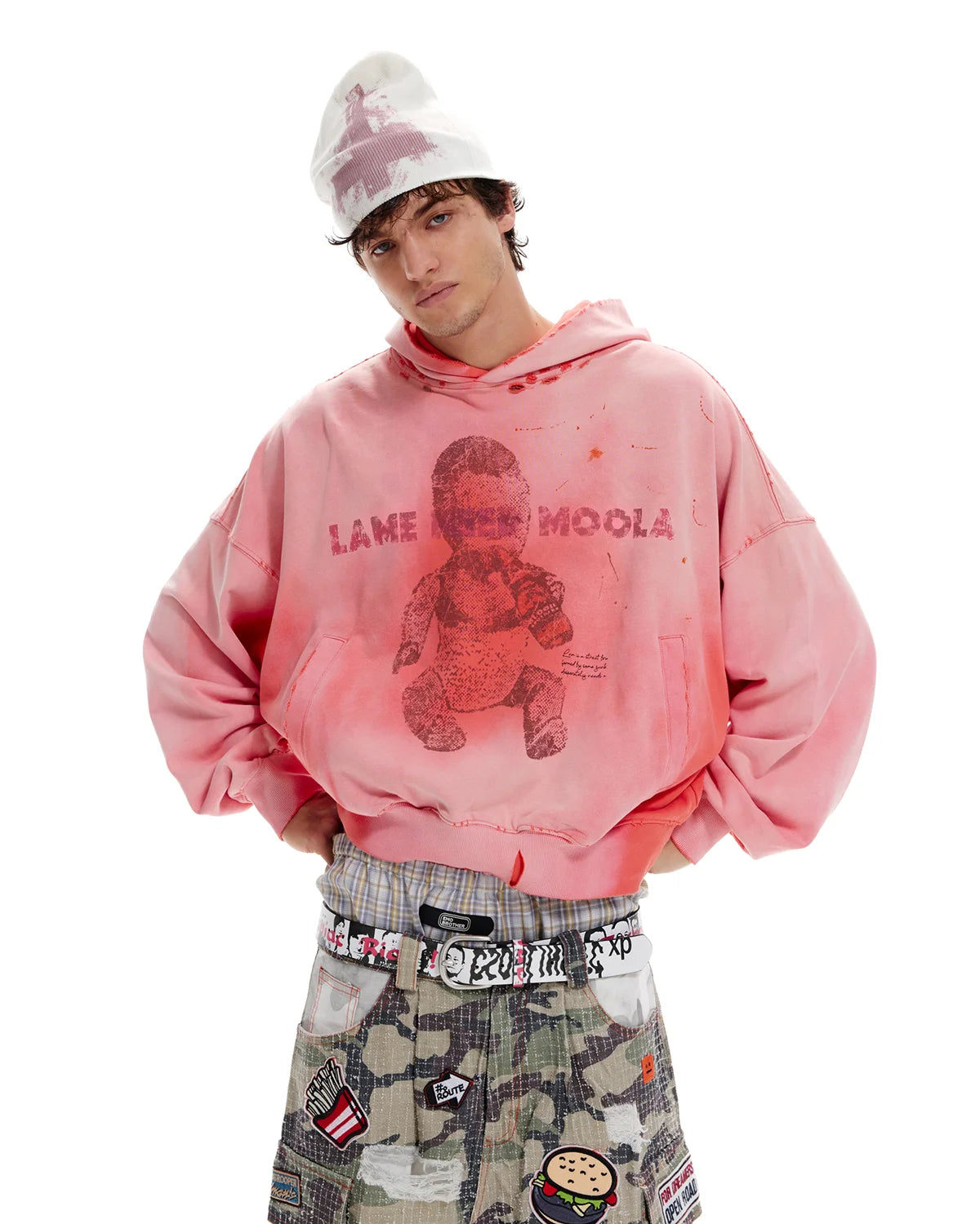 LNM Art Chantry-Inspired Distressed Graphic Hoodie