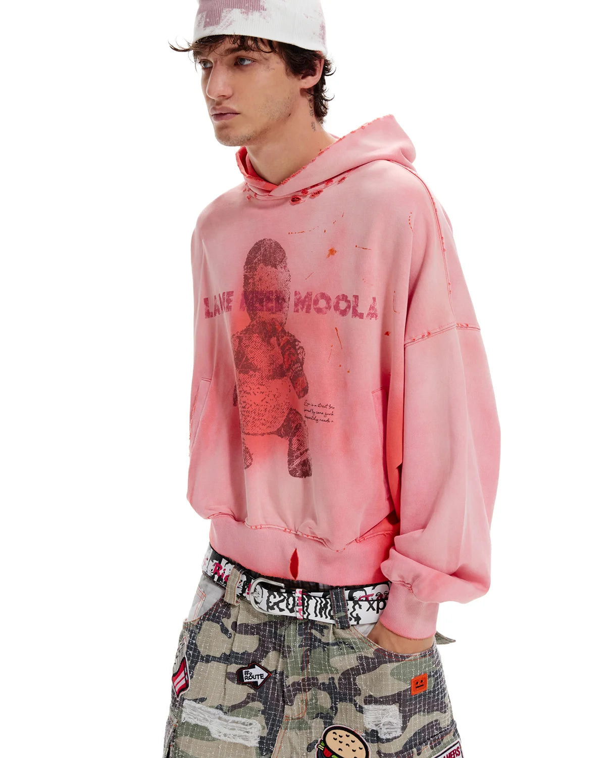 LNM Art Chantry-Inspired Distressed Graphic Hoodie