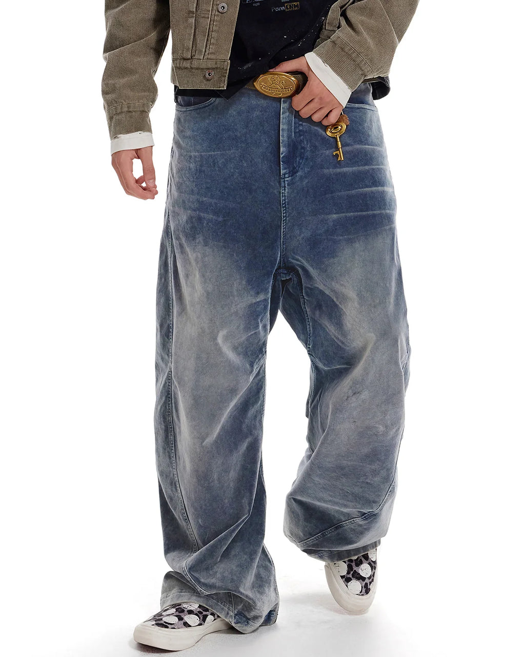 LNM Vintage Washed Blue Brushed Curved Jeans