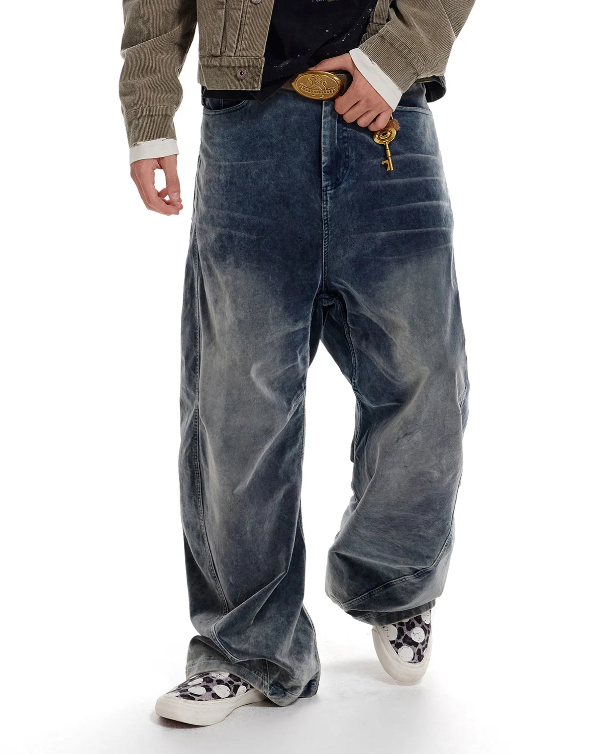LNM Vintage Washed Blue Brushed Curved Jeans