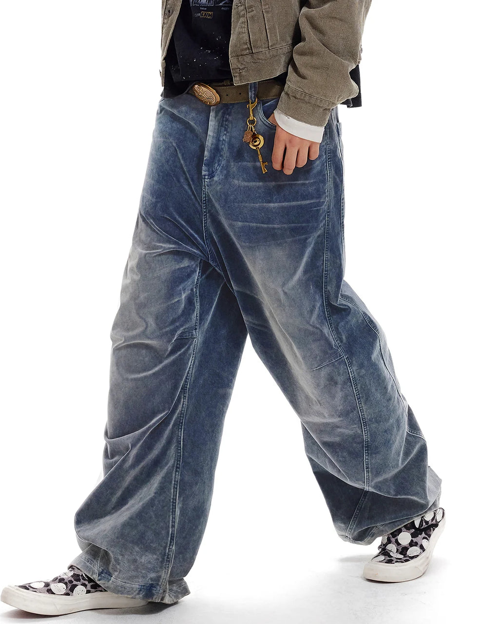 LNM Vintage Washed Blue Brushed Curved Jeans