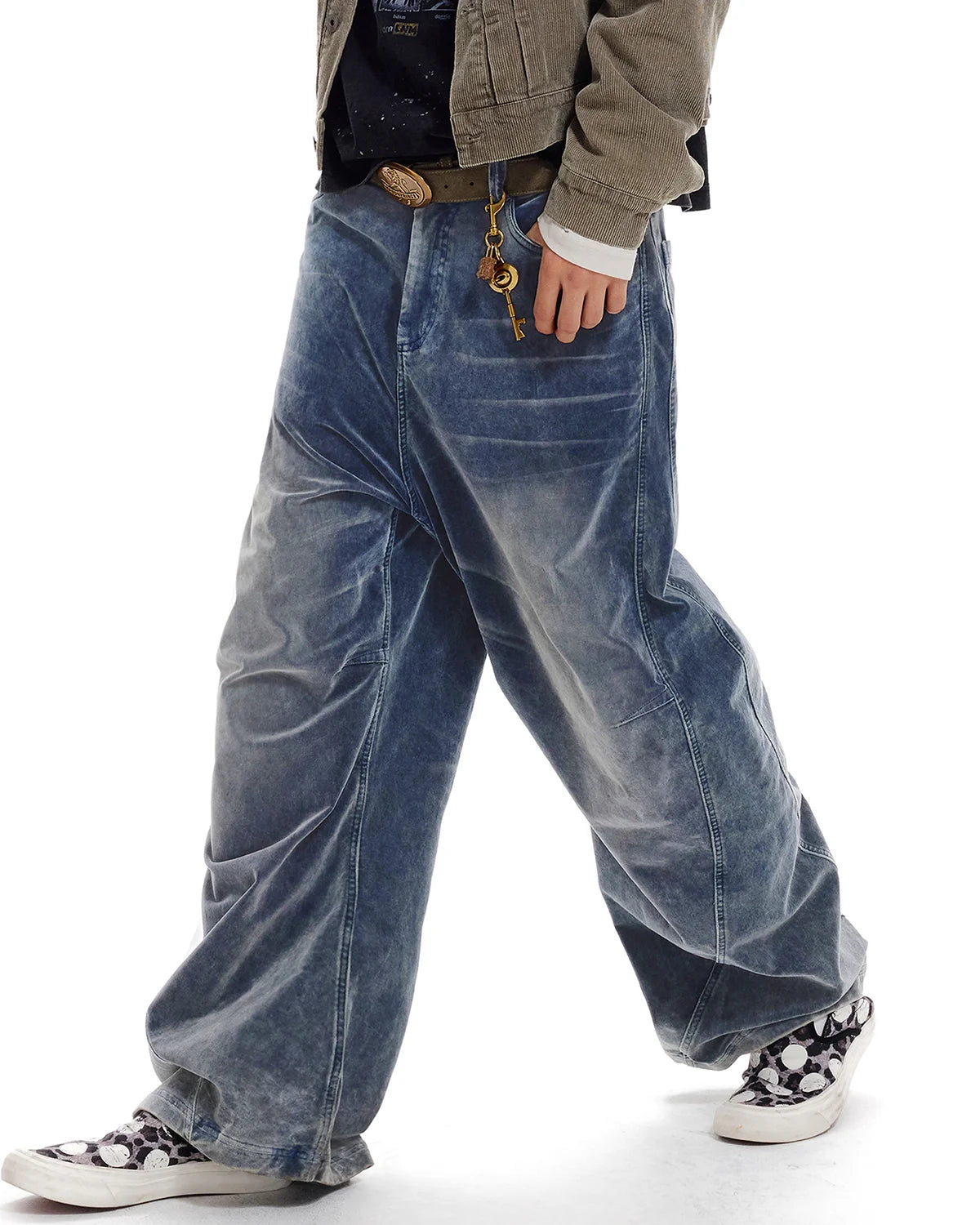 LNM Vintage Washed Blue Brushed Curved Jeans