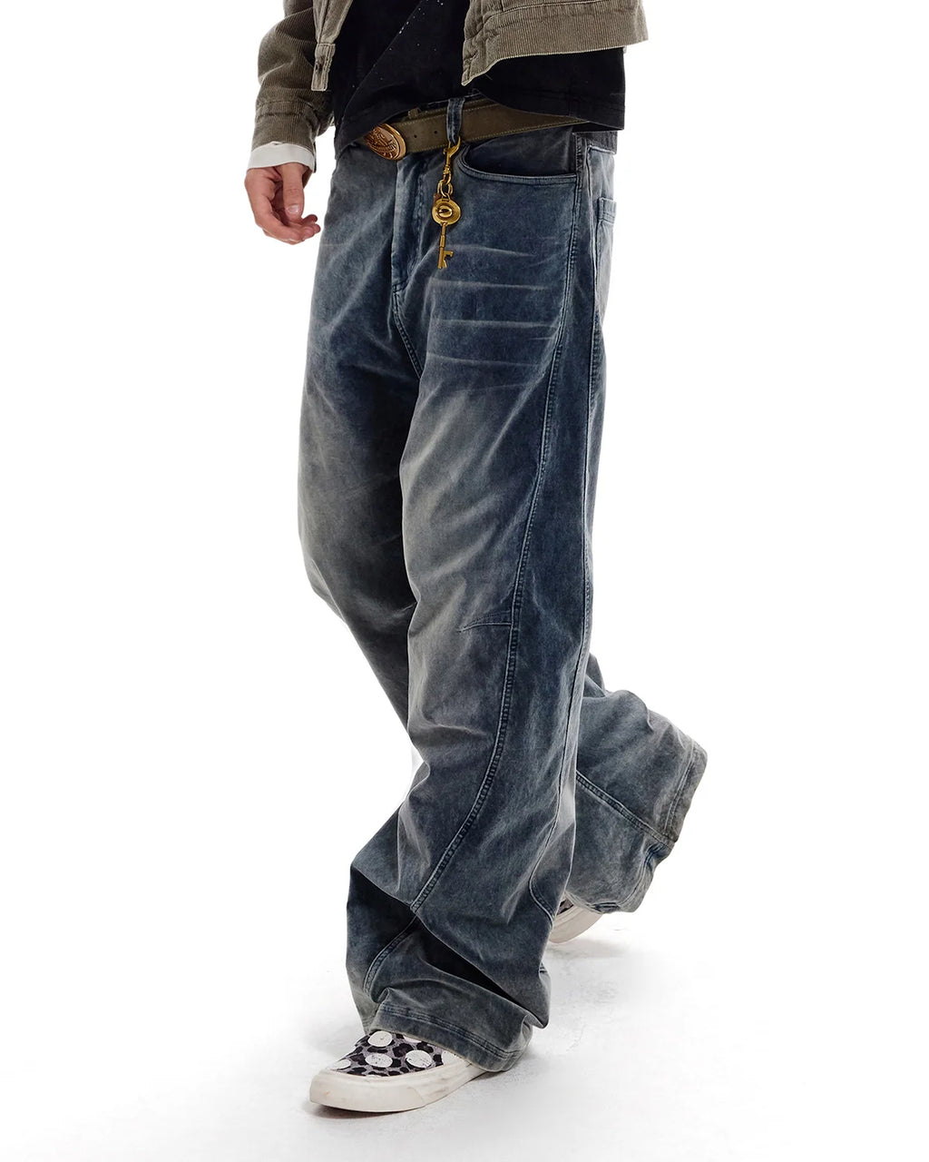 LNM Vintage Washed Blue Brushed Curved Jeans