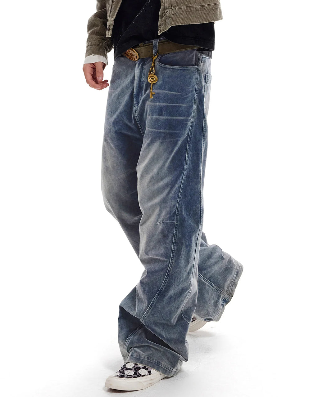 LNM Vintage Washed Blue Brushed Curved Jeans