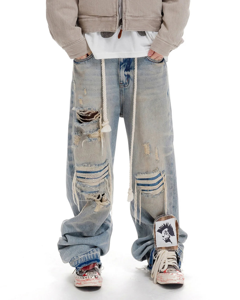 LNM Light Blue Distressed Rippled Denim Jeans