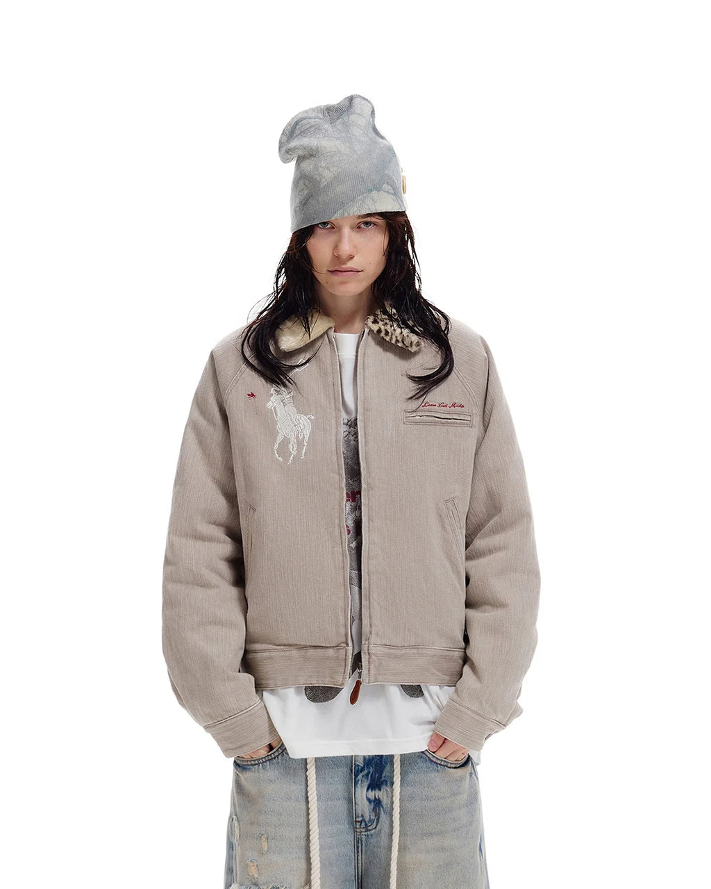 LNM Leopard Fur-Collar Slub Twill Jacket