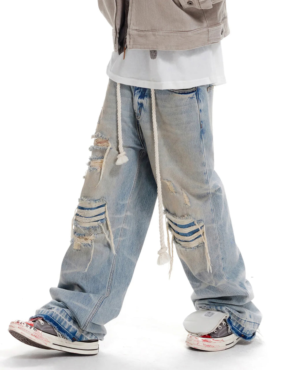 LNM Light Blue Distressed Rippled Denim Jeans