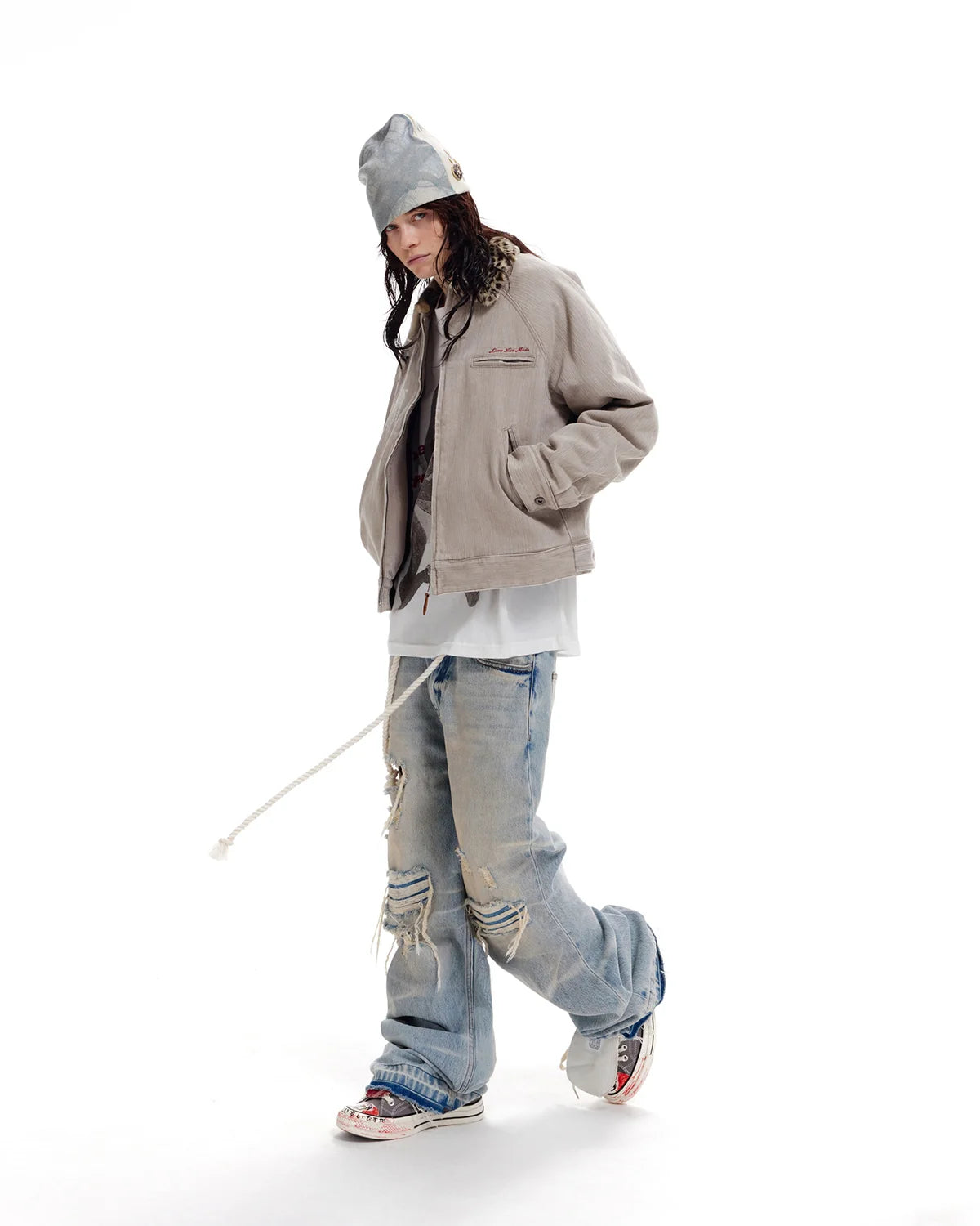 LNM Light Blue Distressed Rippled Denim Jeans