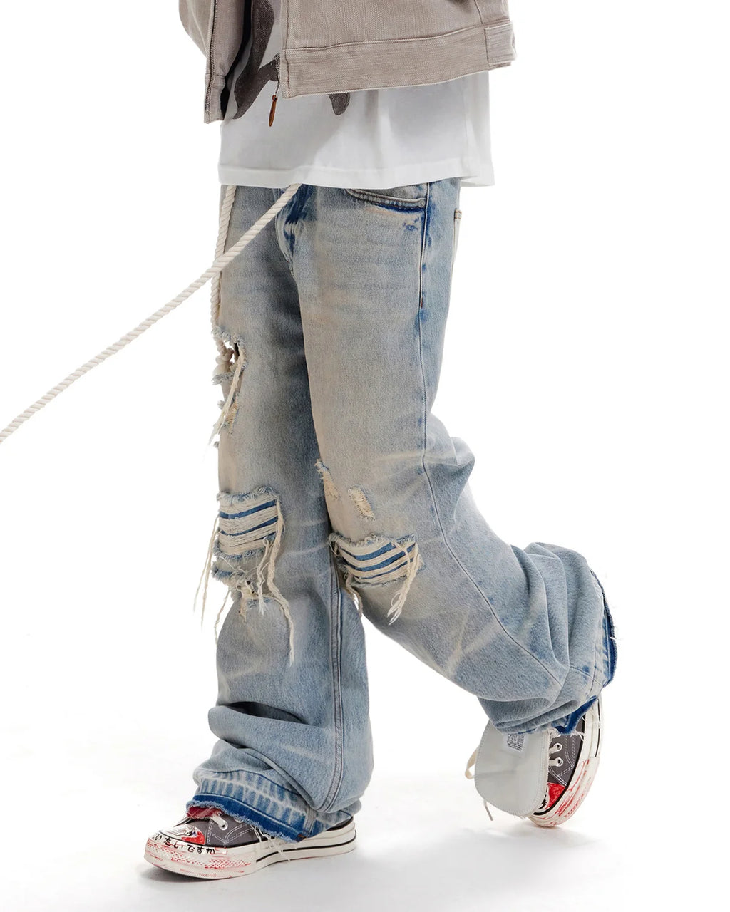 LNM Light Blue Distressed Rippled Denim Jeans