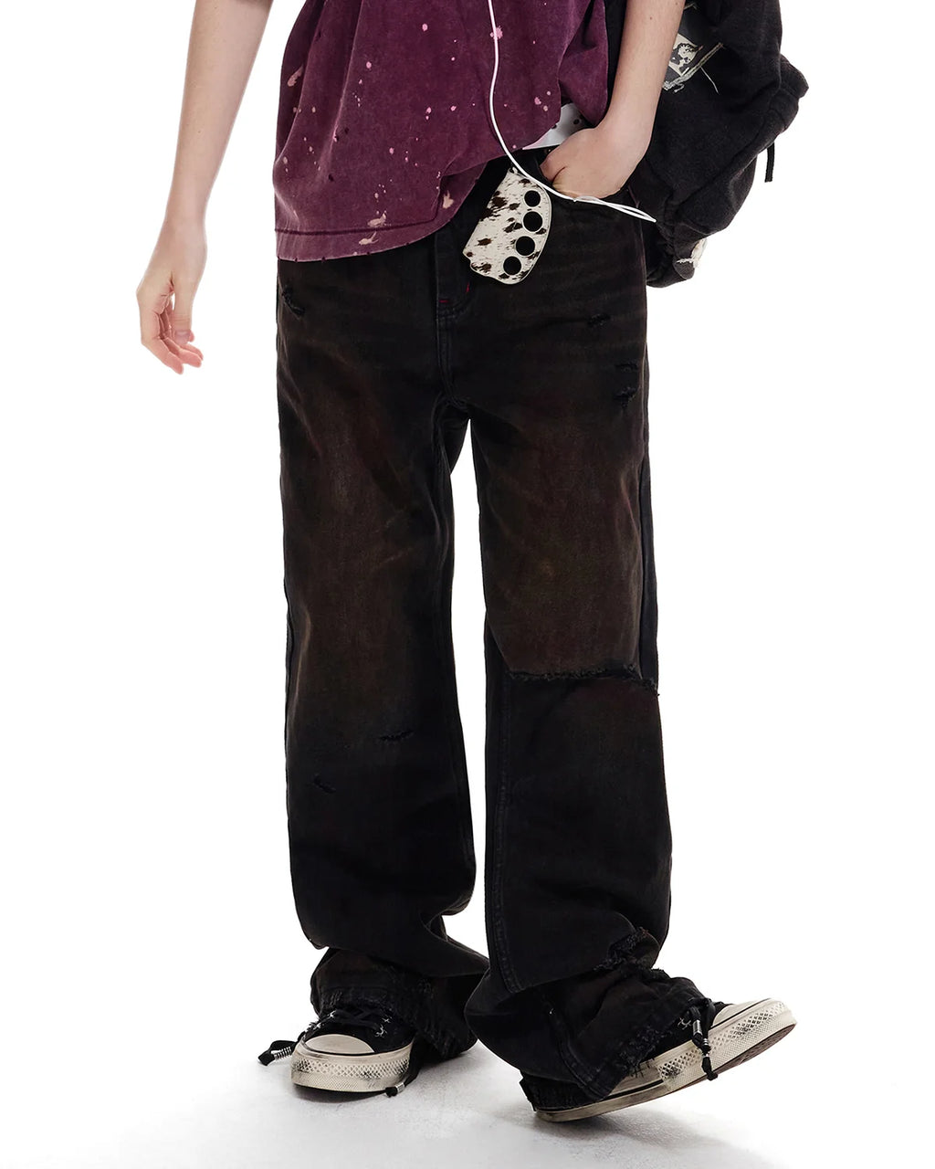 LNM Black Distressed Blood-Stained Denim Jeans