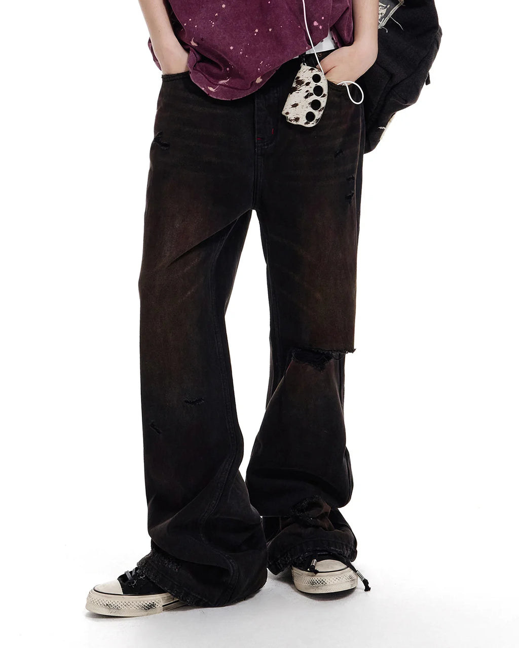 LNM Black Distressed Blood-Stained Denim Jeans