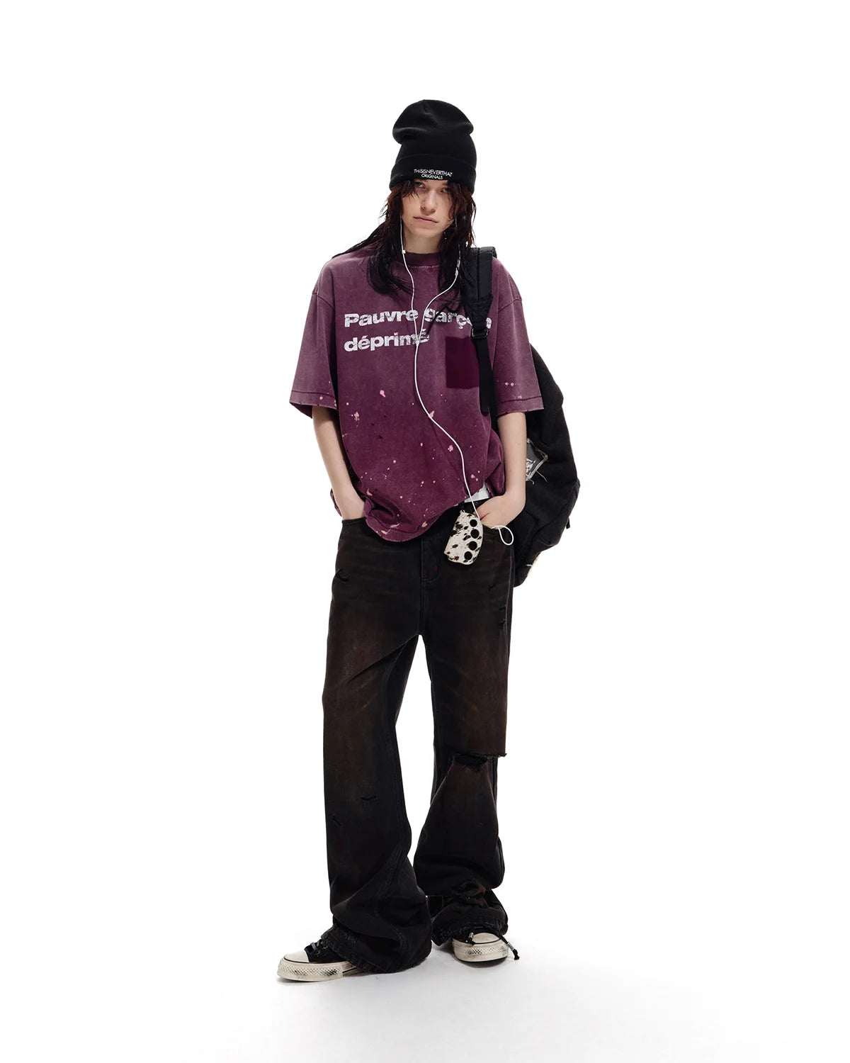 LNM Black Distressed Blood-Stained Denim Jeans