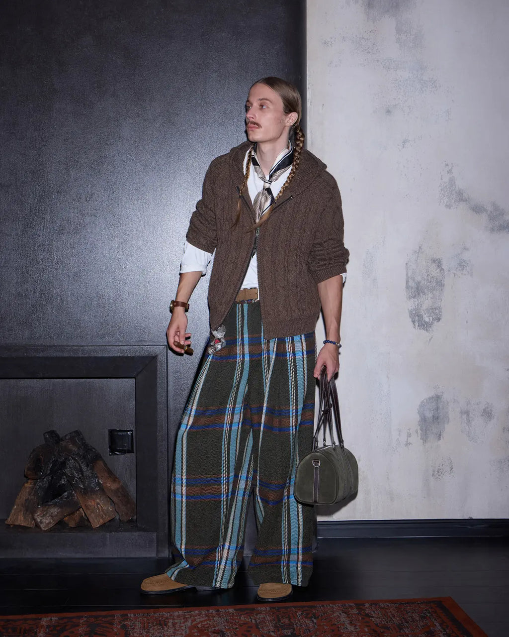 LNM Yarn-Dyed Large-Check Wide-Leg Pants