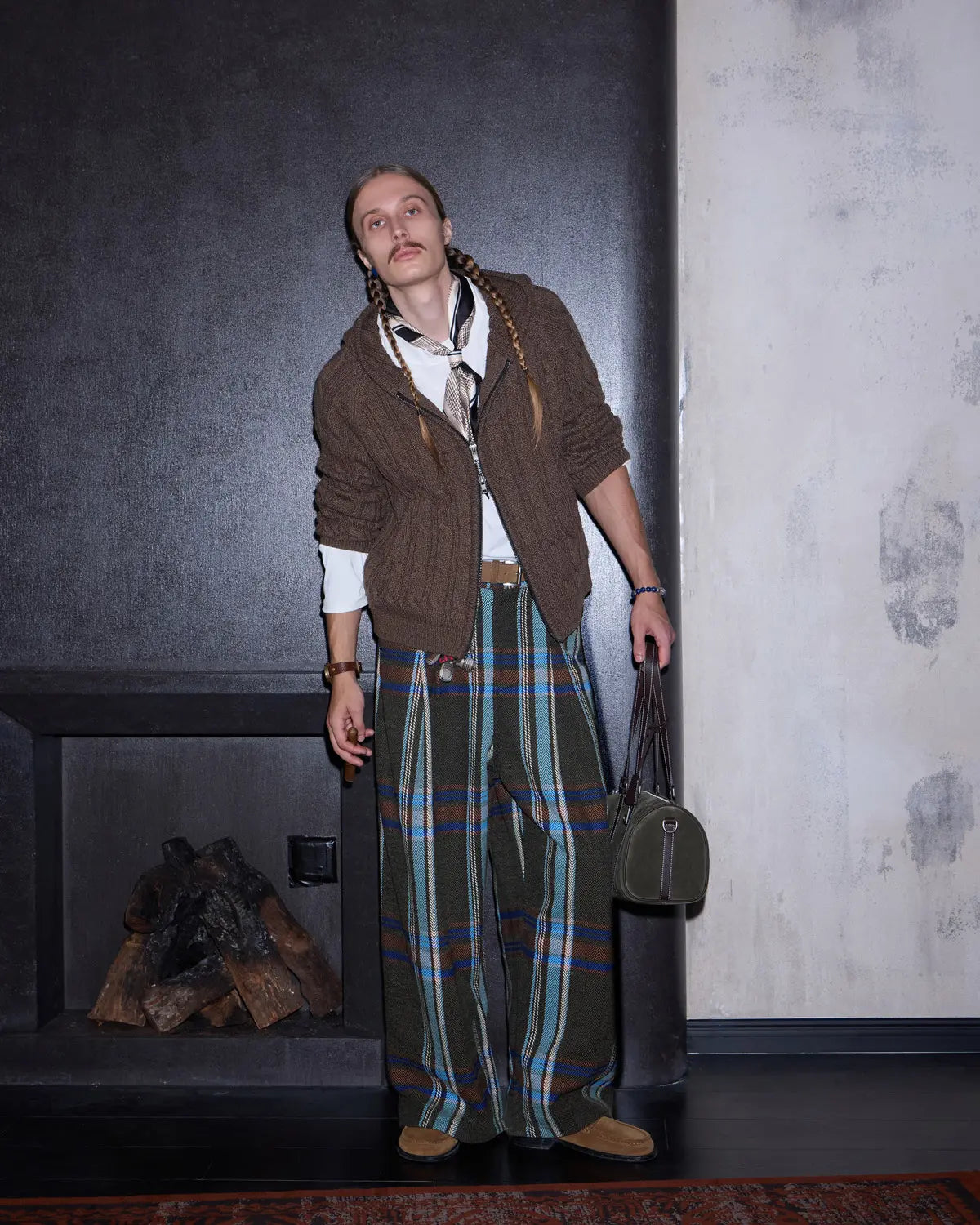 LNM Yarn-Dyed Large-Check Wide-Leg Pants