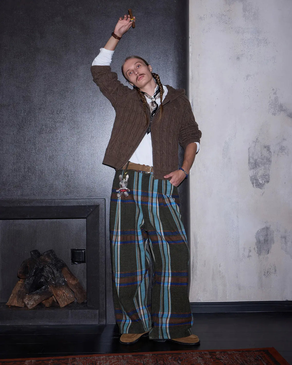 LNM Yarn-Dyed Large-Check Wide-Leg Pants