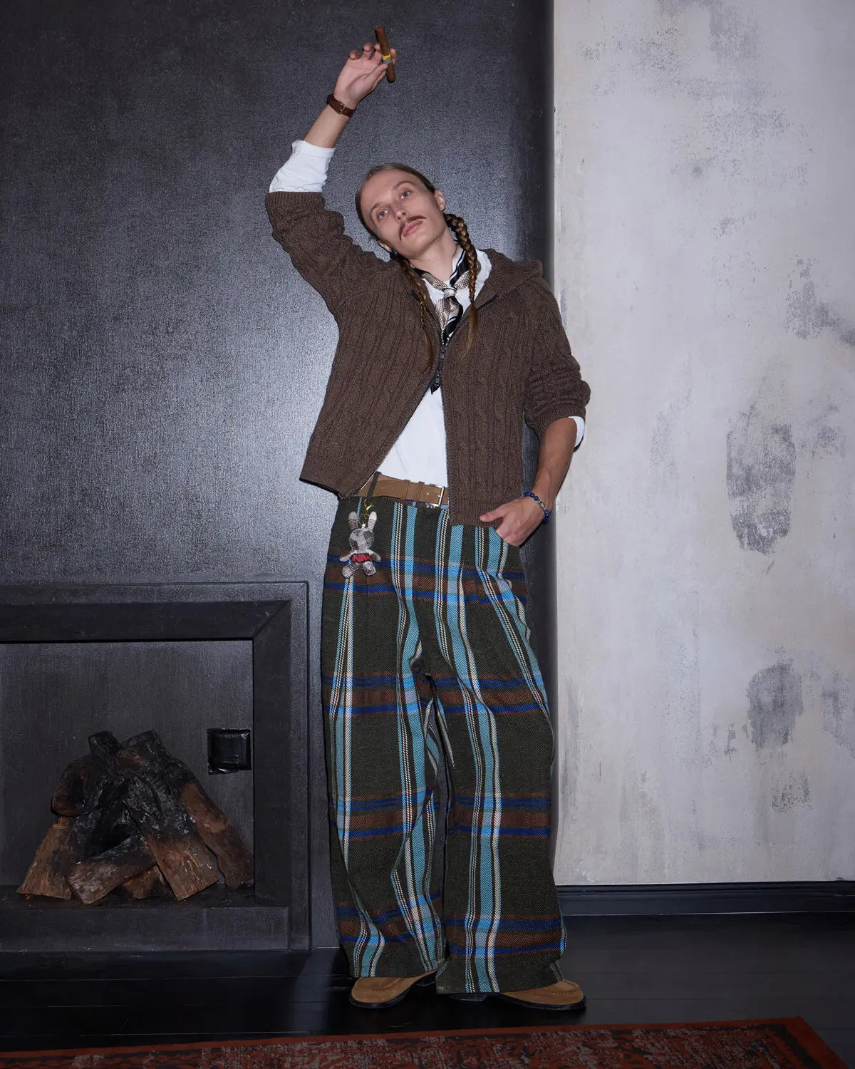 LNM Yarn-Dyed Large-Check Wide-Leg Pants
