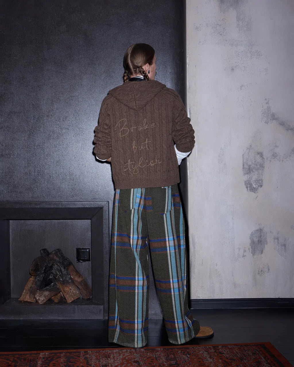 LNM Yarn-Dyed Large-Check Wide-Leg Pants