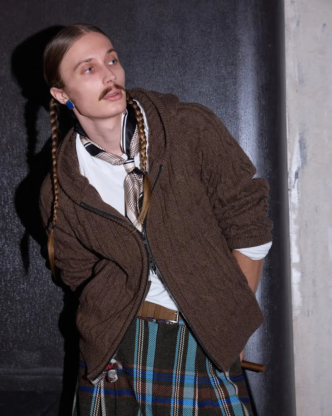 LNM Cable-Knit Wool Hoodie Cardigan