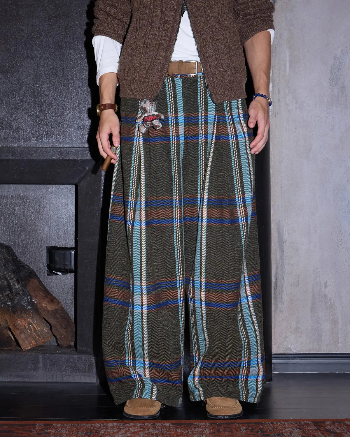 LNM Yarn-Dyed Large-Check Wide-Leg Pants