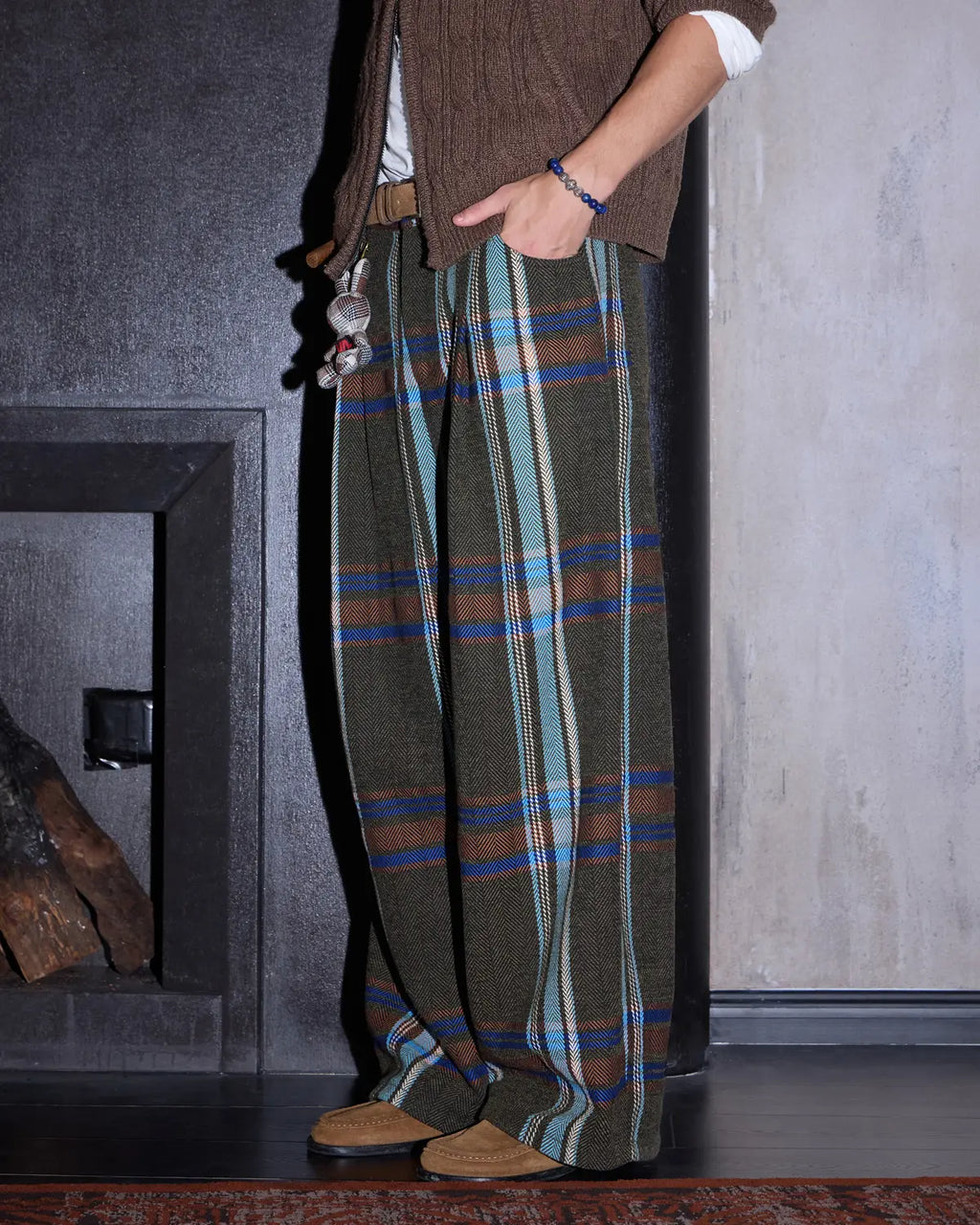 LNM Yarn-Dyed Large-Check Wide-Leg Pants