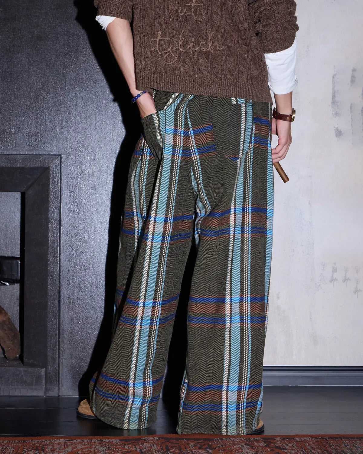LNM Yarn-Dyed Large-Check Wide-Leg Pants