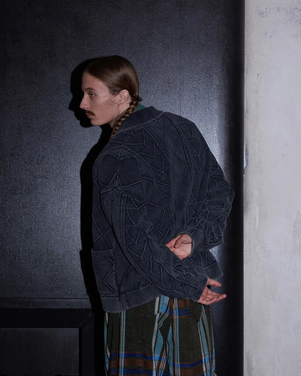 LNM Relaxed-Fit Cable-Knit Navy Cardigan Jacket