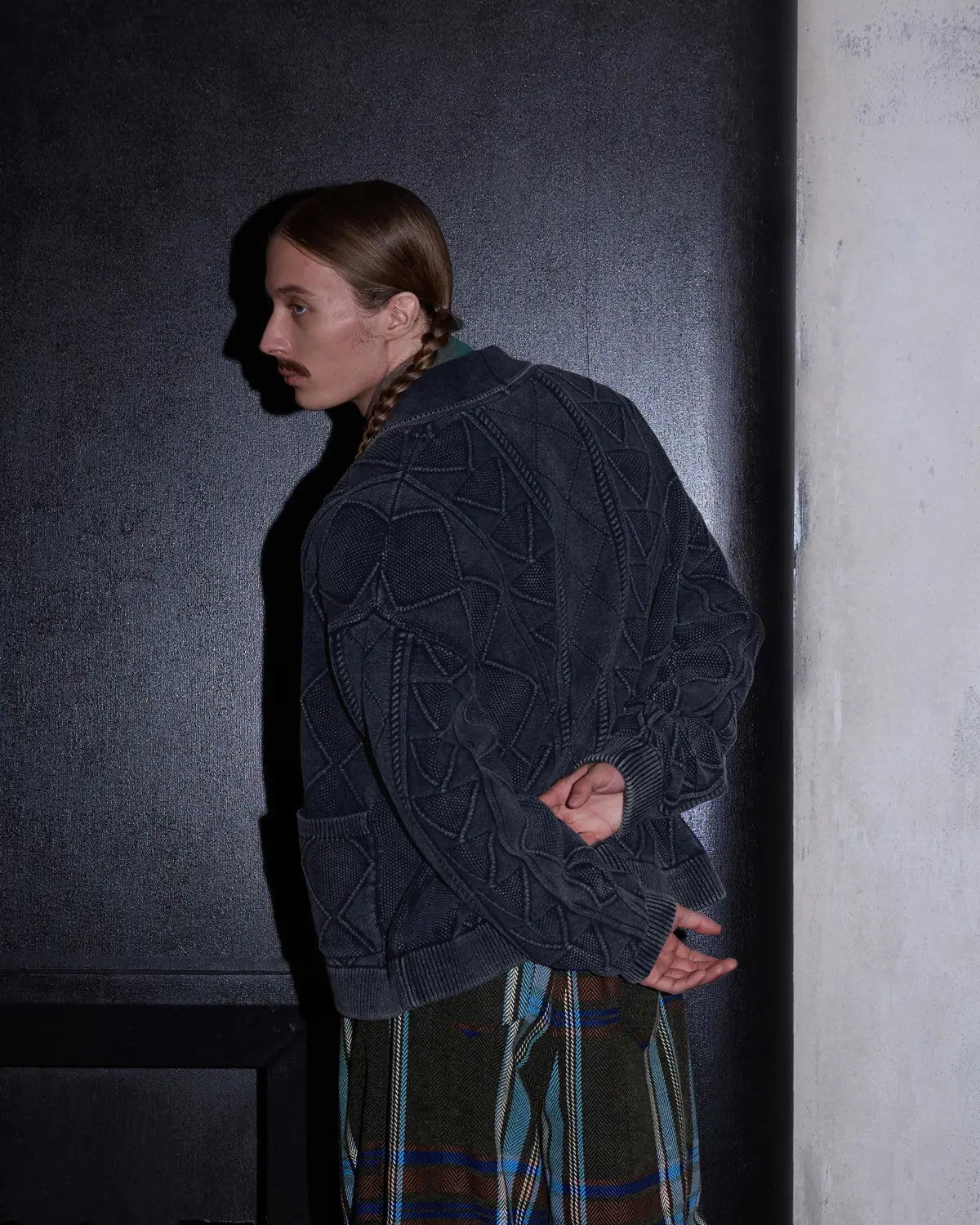 LNM Relaxed-Fit Cable-Knit Navy Cardigan Jacket
