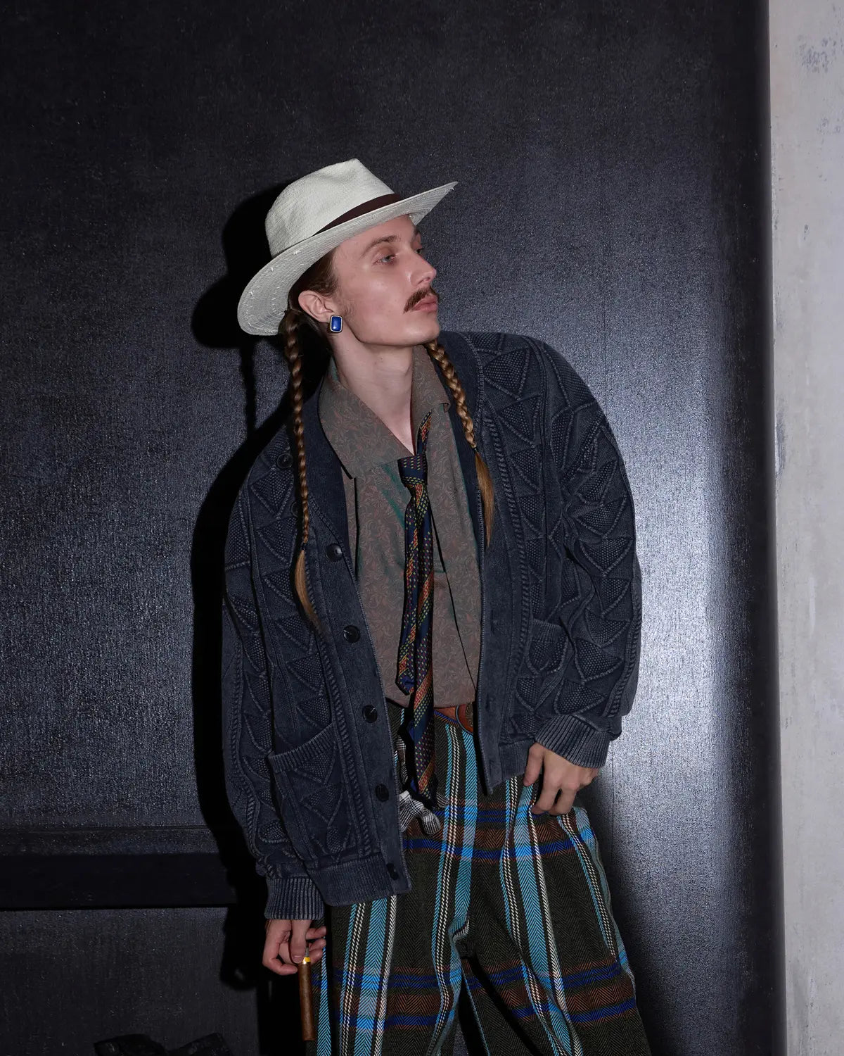 LNM Relaxed-Fit Cable-Knit Navy Cardigan Jacket