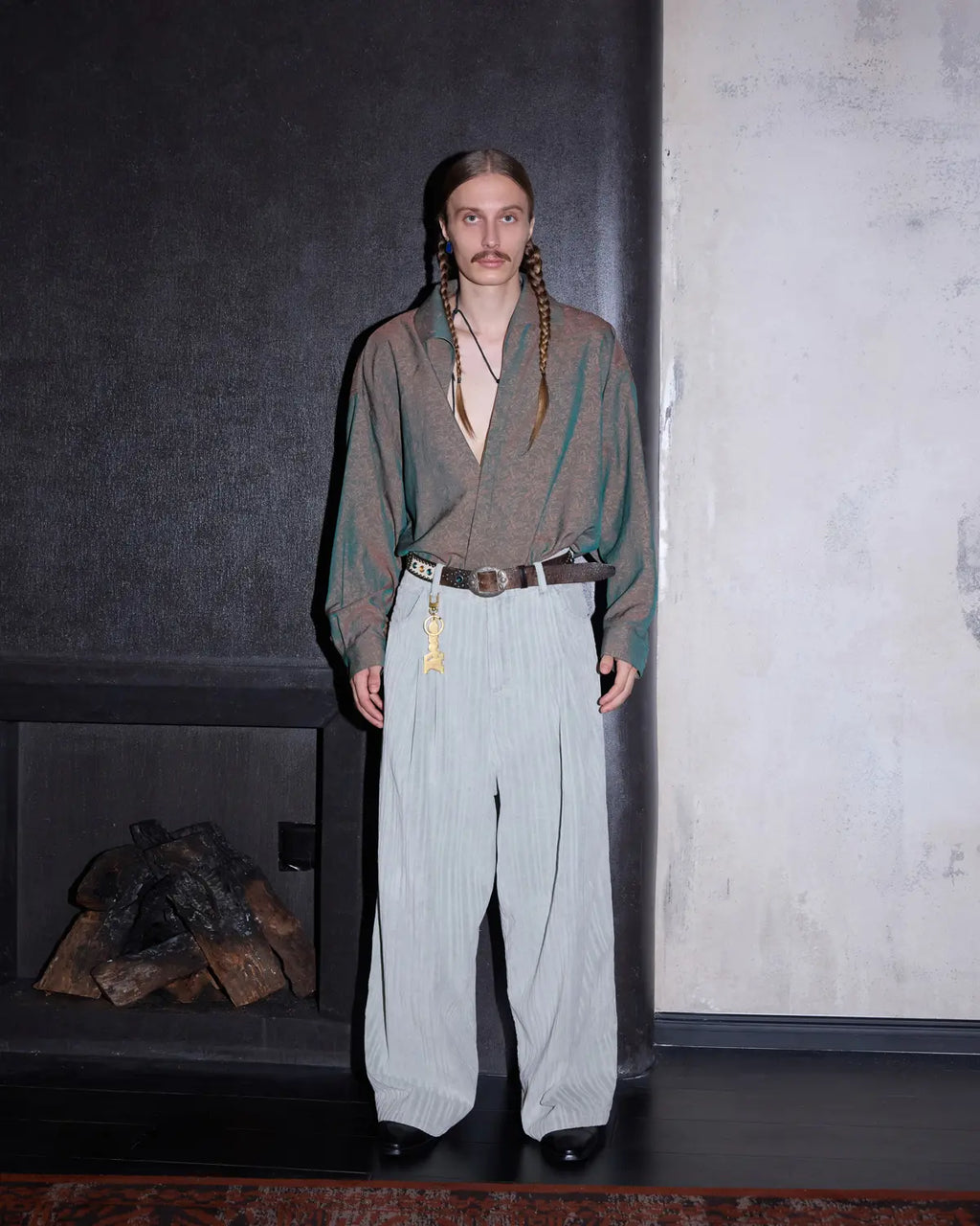 LNM Adjustable Hem Grey-White Striped Pants