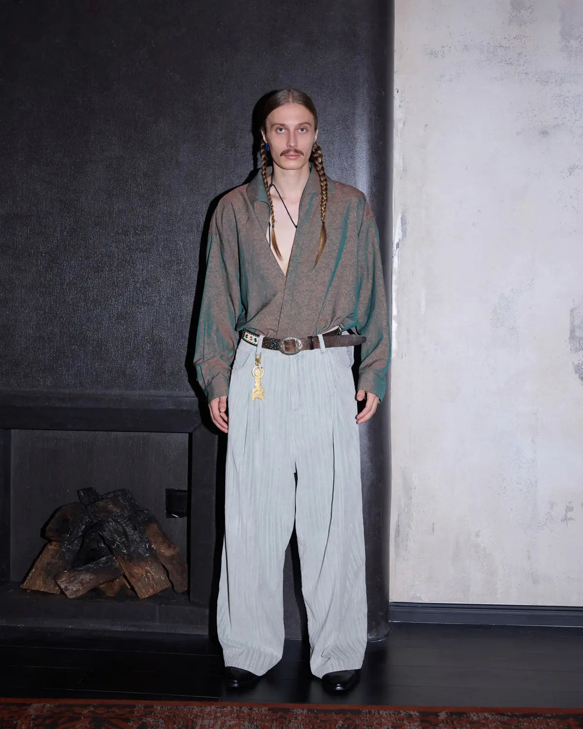 LNM Adjustable Hem Grey-White Striped Pants