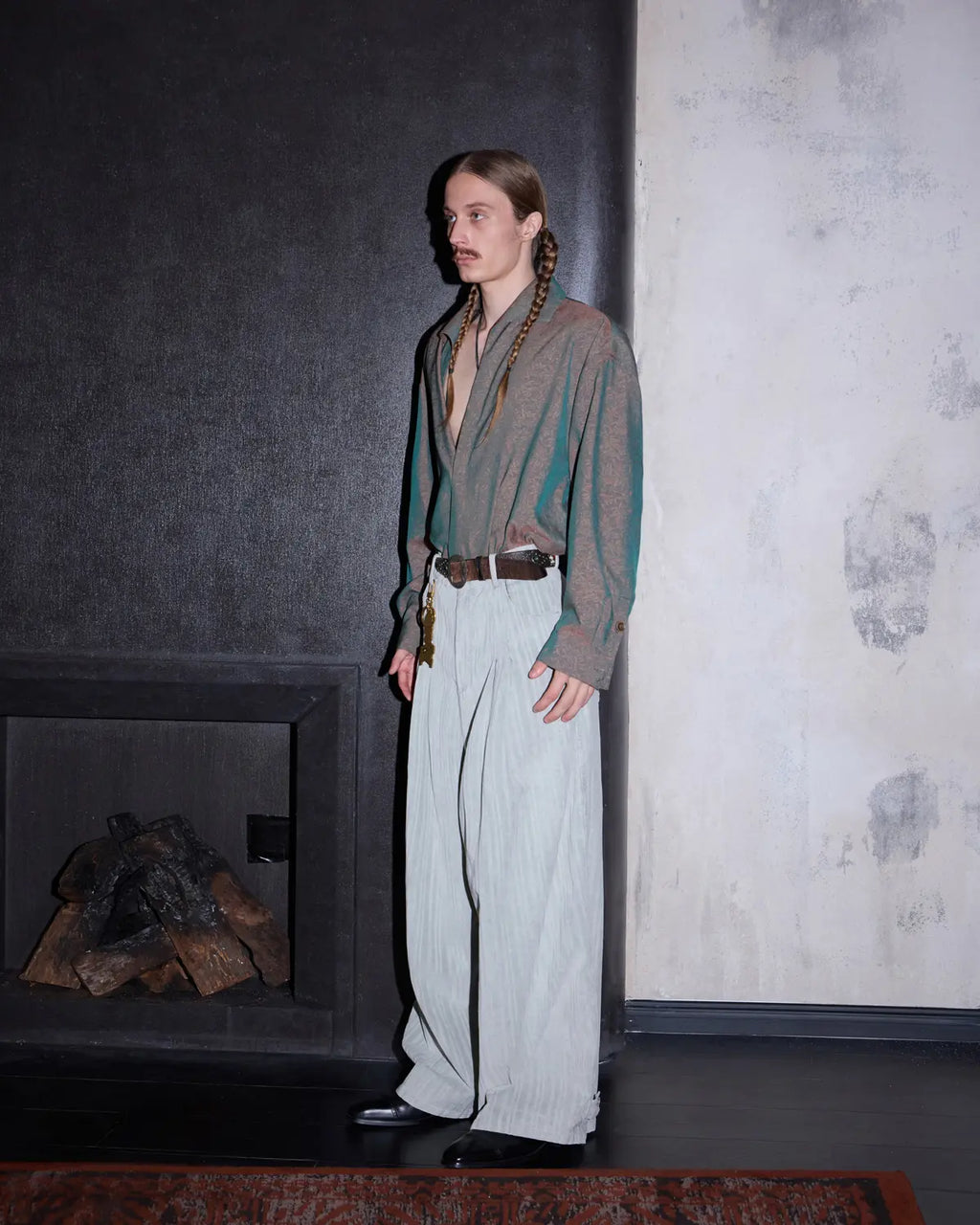 LNM Adjustable Hem Grey-White Striped Pants