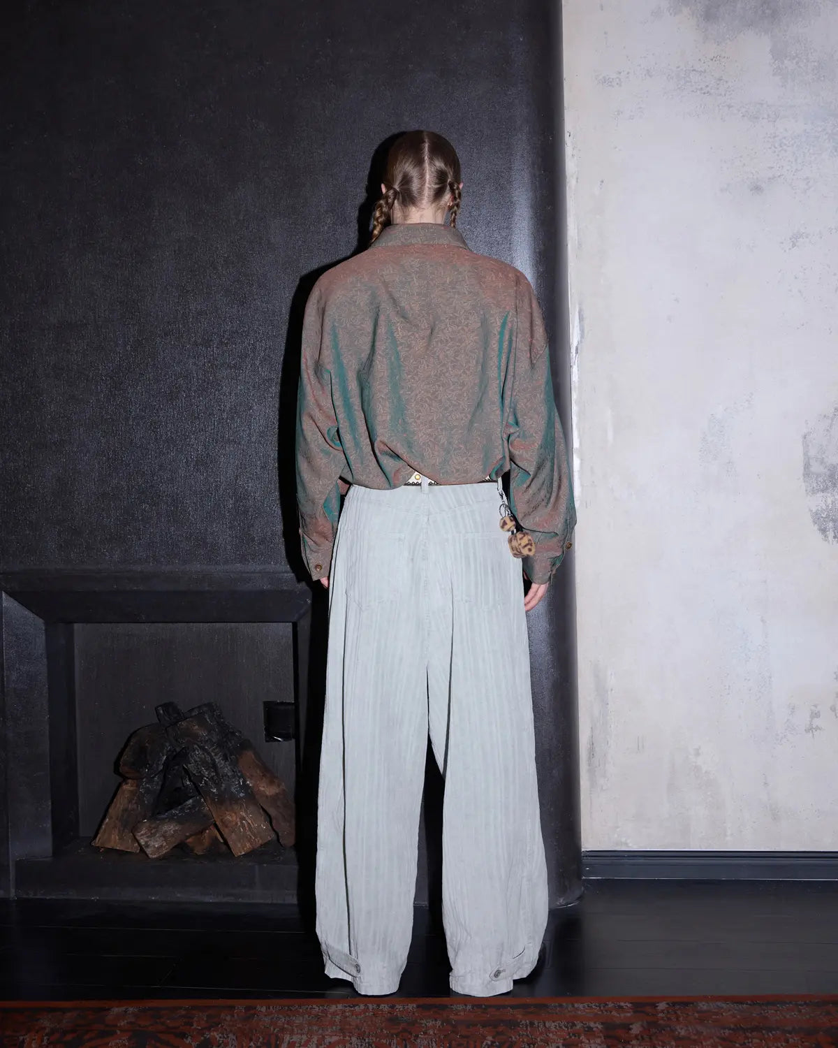 LNM Adjustable Hem Grey-White Striped Pants