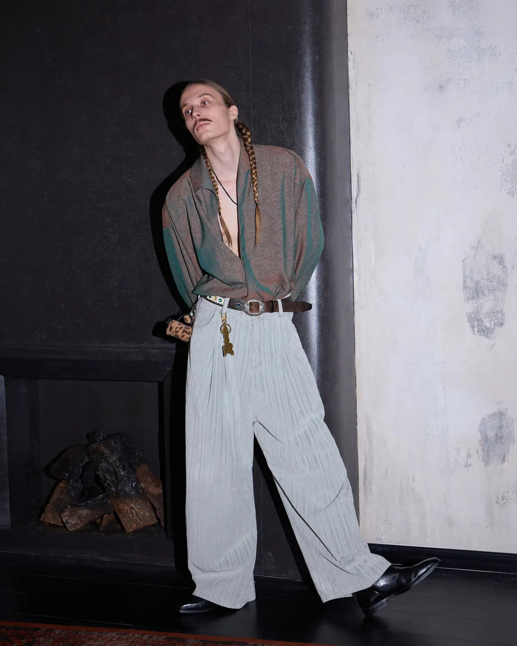LNM Adjustable Hem Grey-White Striped Pants