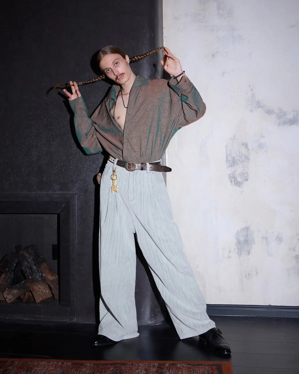 LNM Adjustable Hem Grey-White Striped Pants