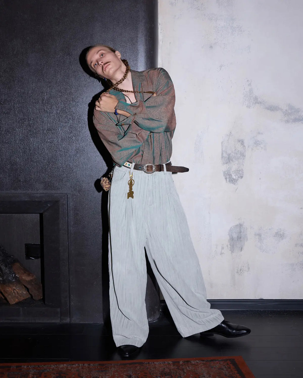 LNM Adjustable Hem Grey-White Striped Pants