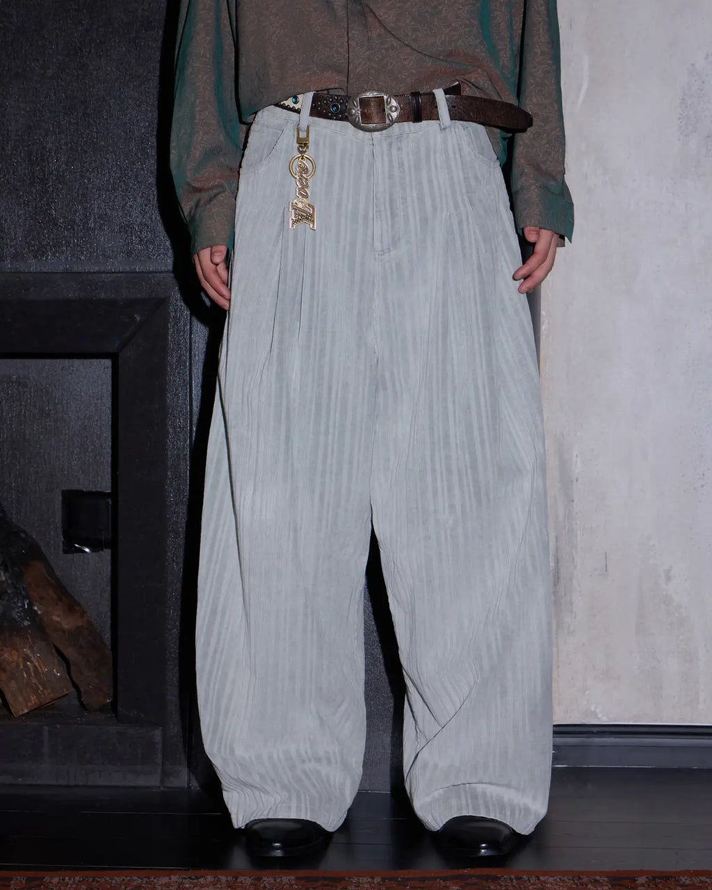 LNM Adjustable Hem Grey-White Striped Pants