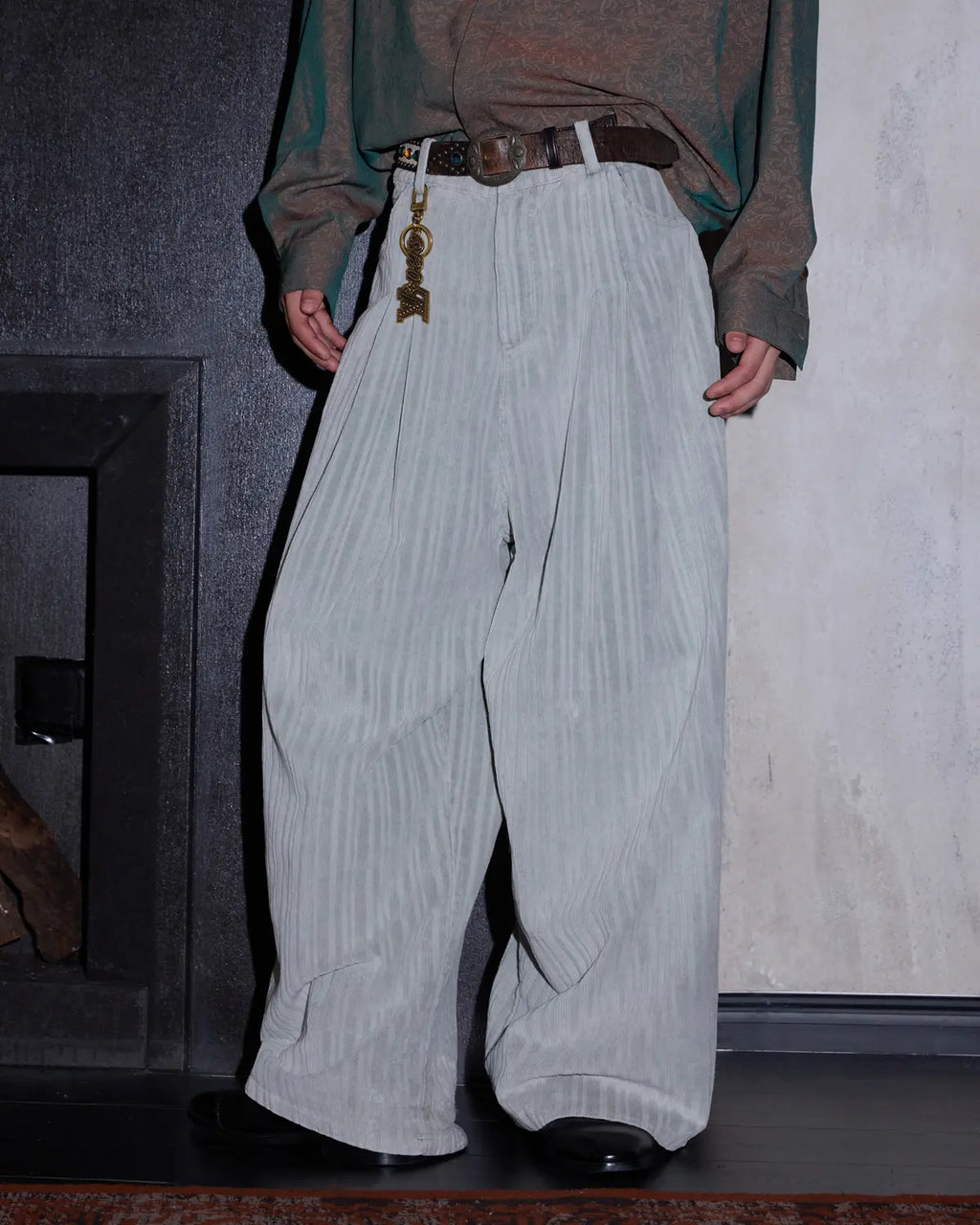 LNM Adjustable Hem Grey-White Striped Pants
