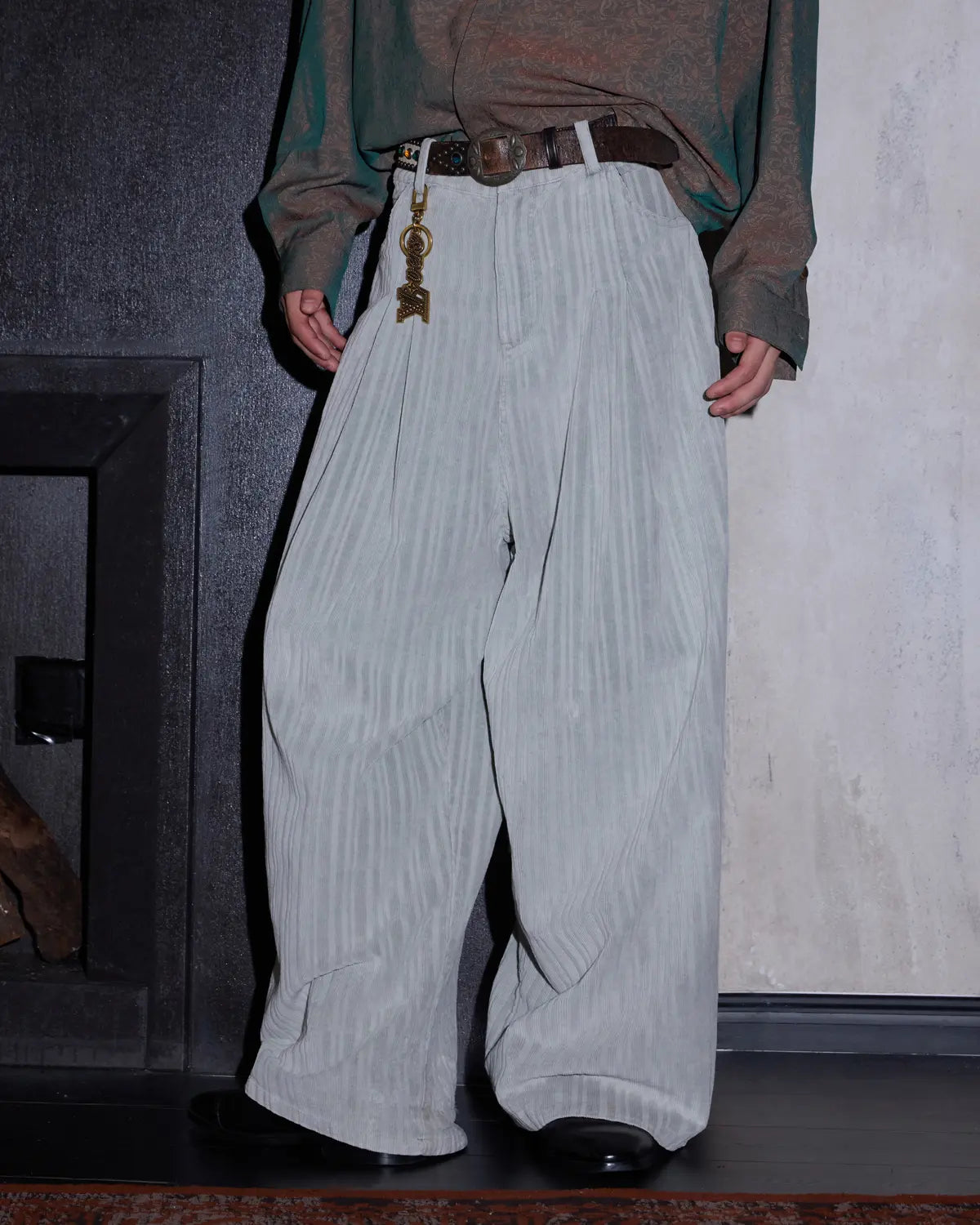 LNM Adjustable Hem Grey-White Striped Pants