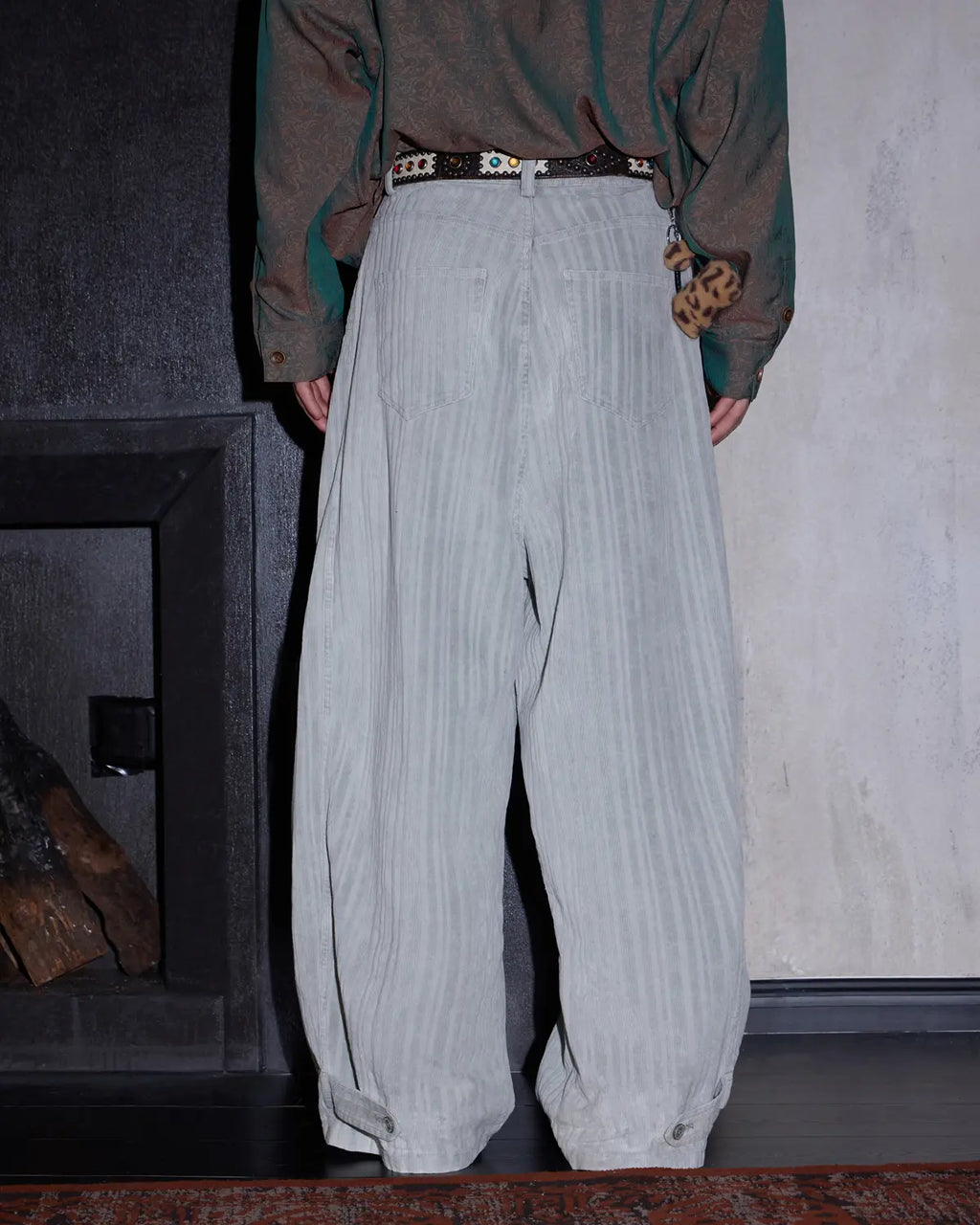 LNM Adjustable Hem Grey-White Striped Pants