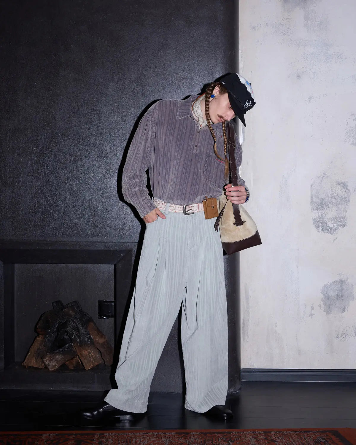 LNM Striped Washed Corduroy Long-Sleeve Shirt