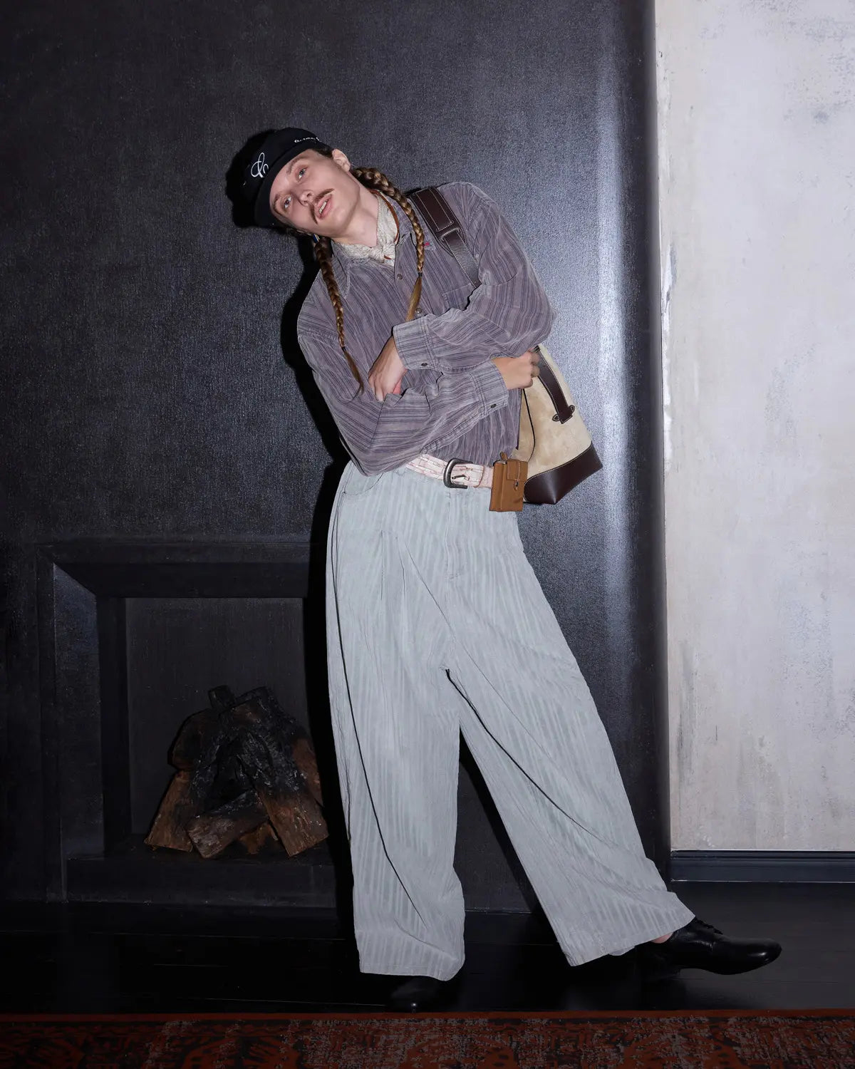 LNM Striped Washed Corduroy Long-Sleeve Shirt