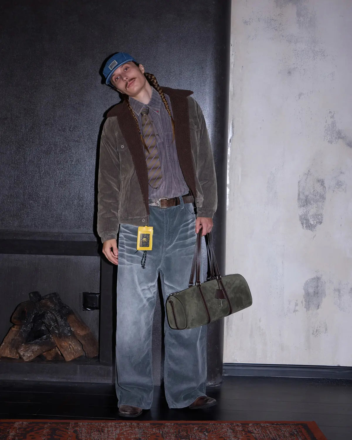 LNM Washed Grey Corduroy Straight-Leg Pants