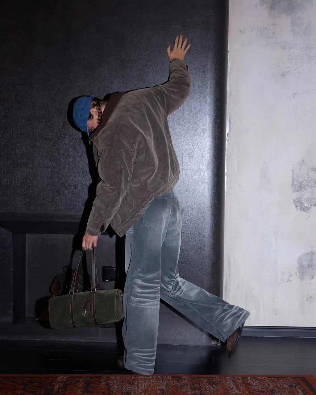 LNM Washed Grey Corduroy Straight-Leg Pants