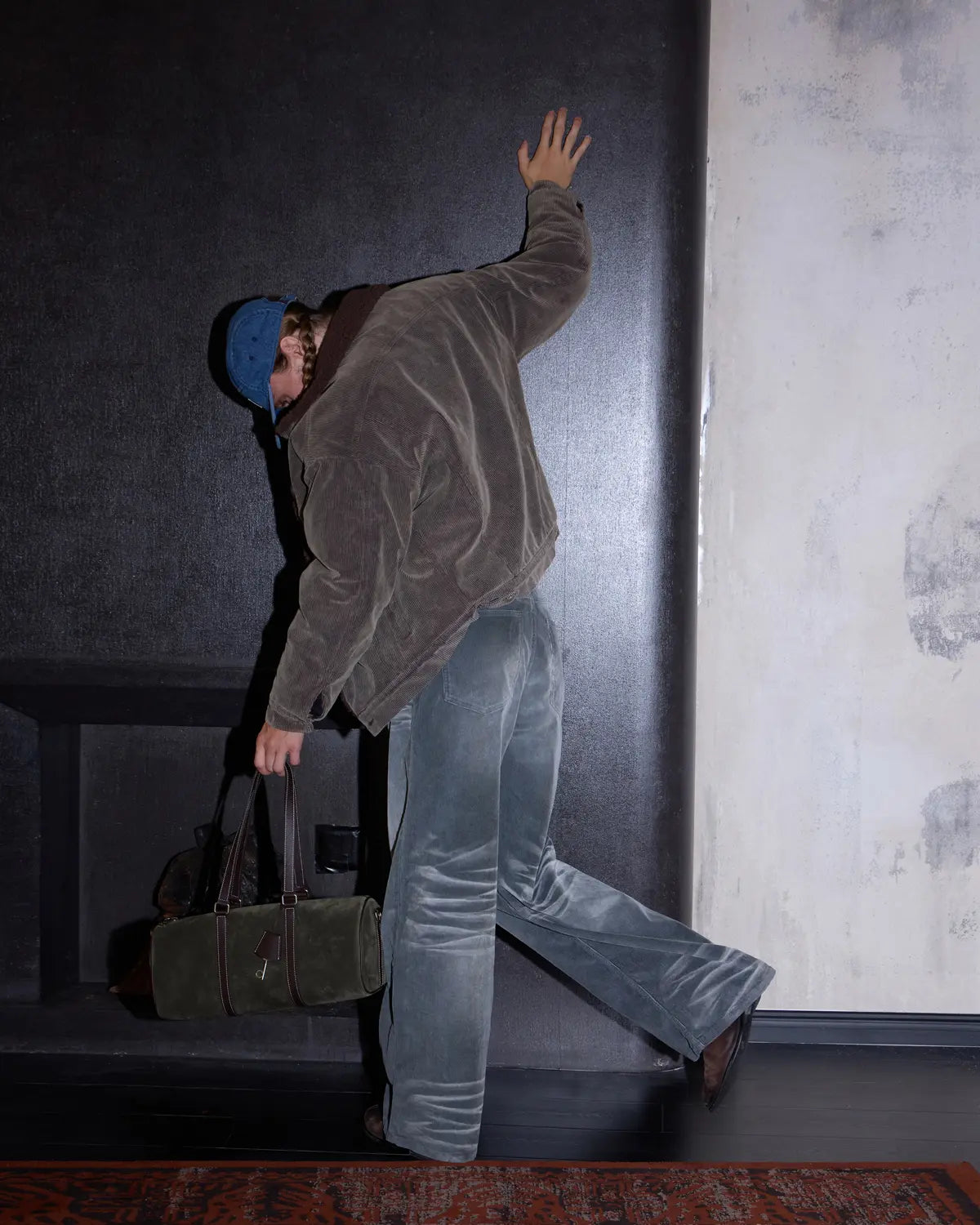 LNM Washed Grey Corduroy Straight-Leg Pants