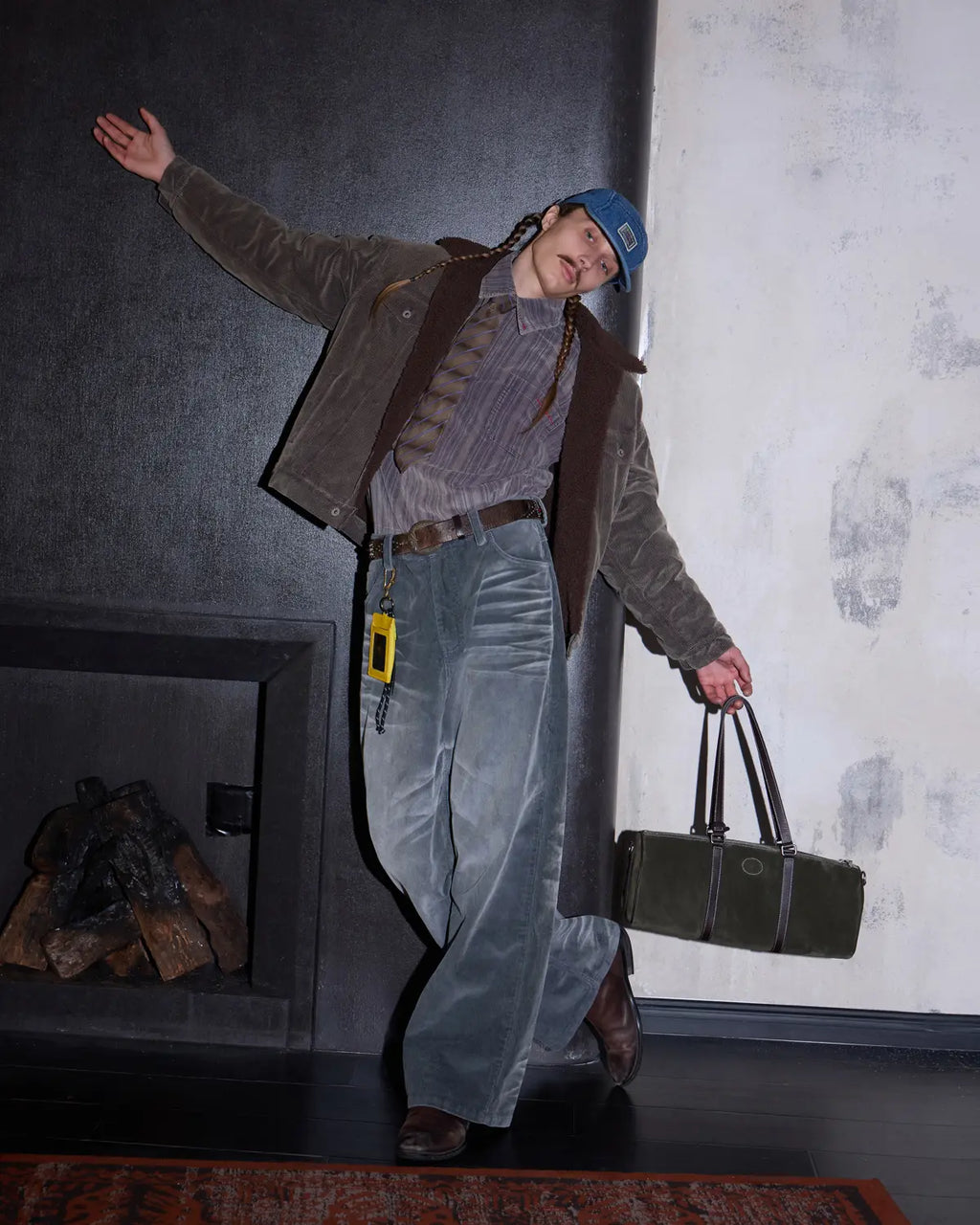 LNM Washed Grey Corduroy Straight-Leg Pants