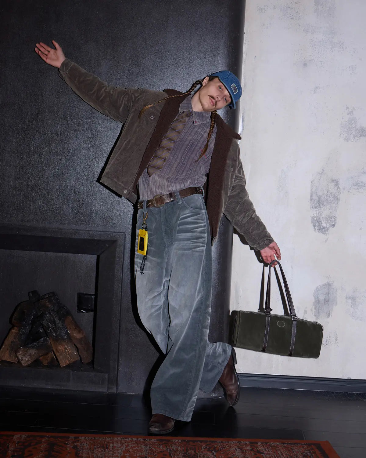LNM Washed Grey Corduroy Straight-Leg Pants